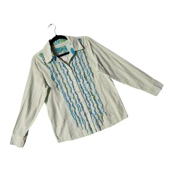 Bleu Bayou Button Down Shirt Women's Large Multicolor 100% Cotton Long Sleeve - Picture 3 of 8